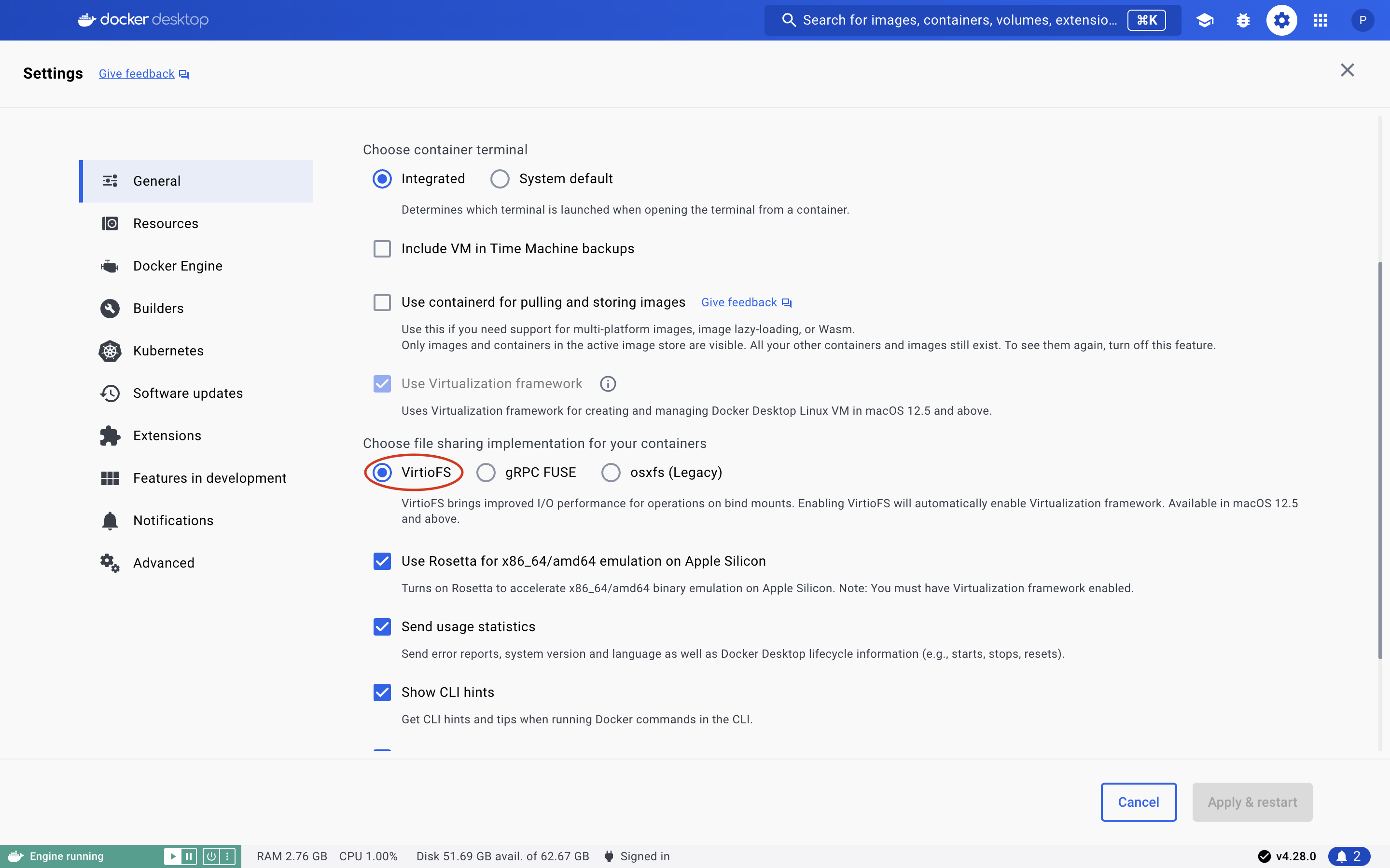 MacOS Docker Settings