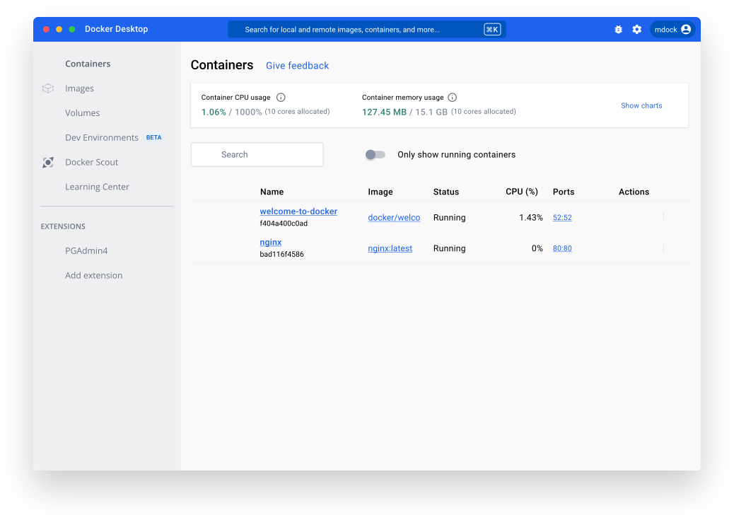 Docker Desktop Application Screenshot